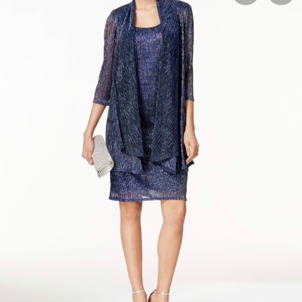 R & M Richards Purple Metallic Dress w/Jacket 8